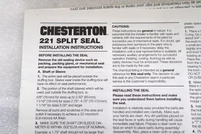 NEW CHESTERTON 042711 221 SPARE PART KIT SPLIT STEAL SEAL/24 SHAFT/3.000 #L-460