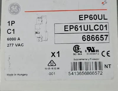 General Electric EP61ULC01 Circuit Breaker, 1 Pole, 1 A, 277Vac. Loc 4E-3