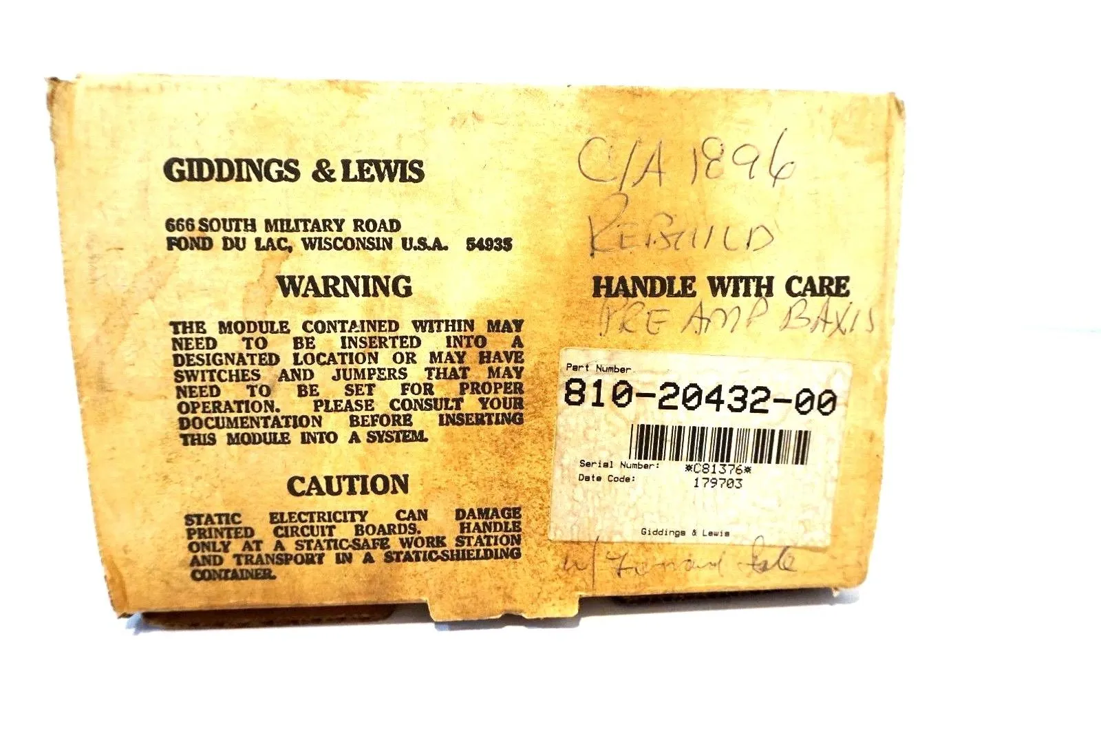 REPAIRED GIDDINGS & LEWIS 810-20432-00 PC BOARD 8102043200