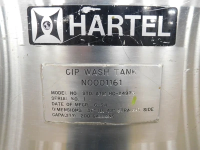 Used HARTEL STD.ATM HC-24973 Stainless Steel Tanks Ohio US | Equipment Recovery Corp. #1331445