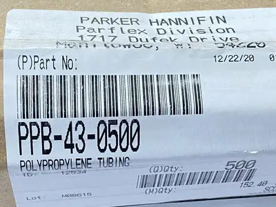 USED PARKER FLEXIBLE POLYPROPYLENE PNEUMATIC TUBING 500FT