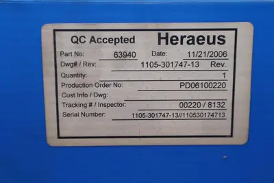 Heraeus Quartz Cup Cover PD06100220 63940 1105-301747-13 New Open-Box #2595