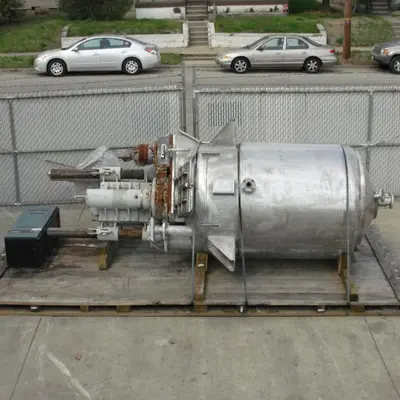 SPC6338  Mixer and Blender 400 gallon capacity Buhler vacuum mixer scrape and dispersion agitator, FV and 3 psi @ 250°F internal, 50 psi @ 250°F jacket