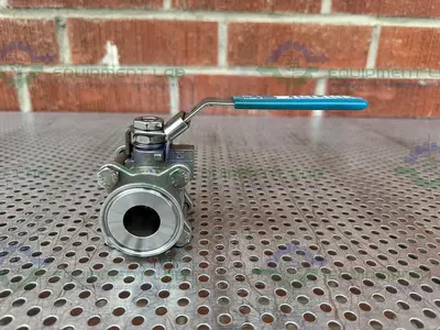 USED INLINE INDUSTRIES STAINLESS STEEL BALL VALVE W/ 1" SANITARY FITTING