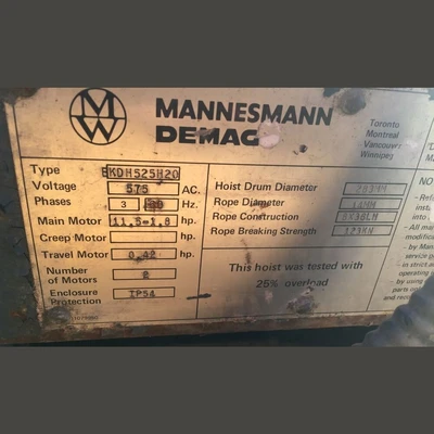 Demag 5 Ton Overhead Hoist