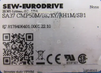 NEW SEW EURODRIVE SA37 CMP50M/BK/KY/RH1M/SB1 GEARMOTOR 22.50