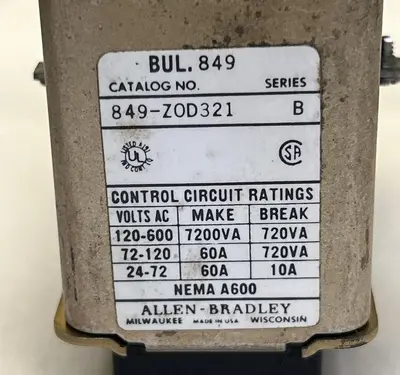 Used ALLEN-BRADLEY 849-Z0D321 Miscellaneous Equipment (Electrical & Power) | Surplus Asset Holdings #1195244