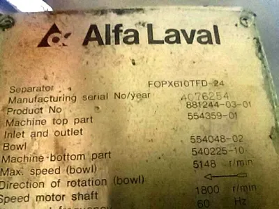 (2) Alfa-Laval FOPX 610 TFD-24-60 oil purifiers, 316SS.