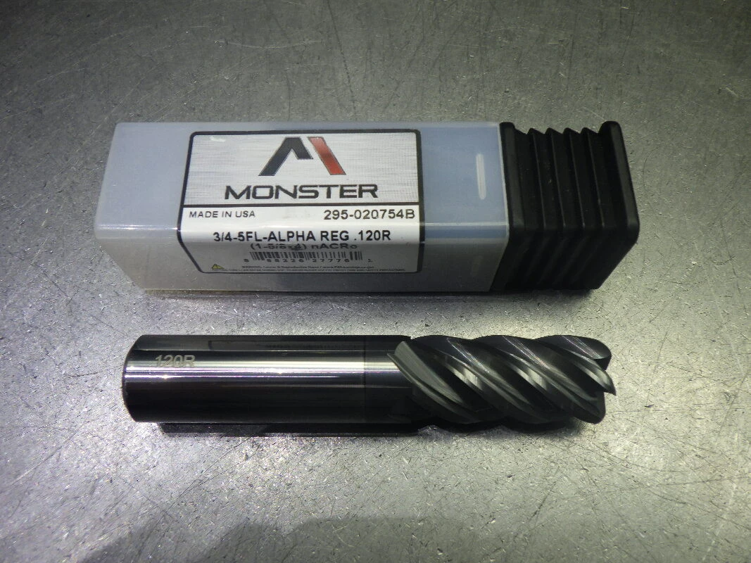 Monster 3/4" 5 Flute Carbide CR REg Endmill 3/4" Shank .12" R 295-020754B (LOC3608A)