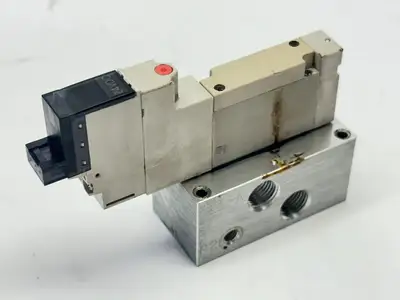 HGF10T1G-80-PS | Humphrey  Pneumatic Air Valve 0-100PSI w/ Manifold Block 24VDC - Used