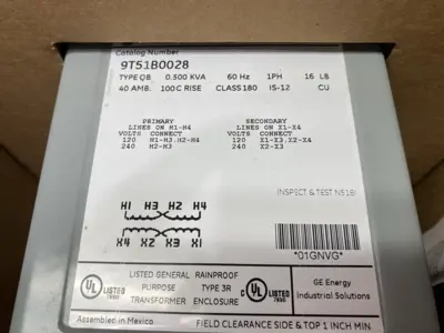 USED ABB GENERAL ELECTRIC TRANSFORMER 1-PHASE 1C,0.5KVA,120X240-120/240