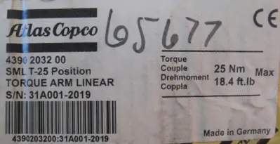 NEW ATLAS COPCO 4390203200 POSITION TORQUE ARM LINEAR SML-T-25 BTL002L RIL-5C