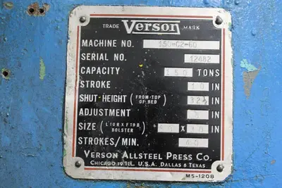 VERSON 150-C2-60T Straight Side Press | Levy Recovery Group (8)