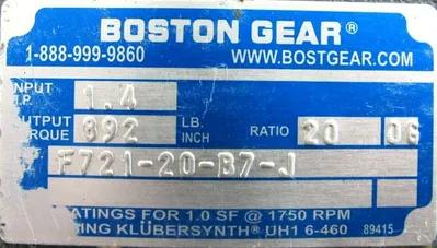 USED BOSTON GEAR F721-20-B7-J GEAR REDUCER 20:1 F72120B7J 1" SHAFT 7/8" BORE