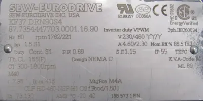 NEW SEW EURODRIVE KF37 DRN90S4 GEARMOTOR 7.96 230/460V KF37DRN90S4