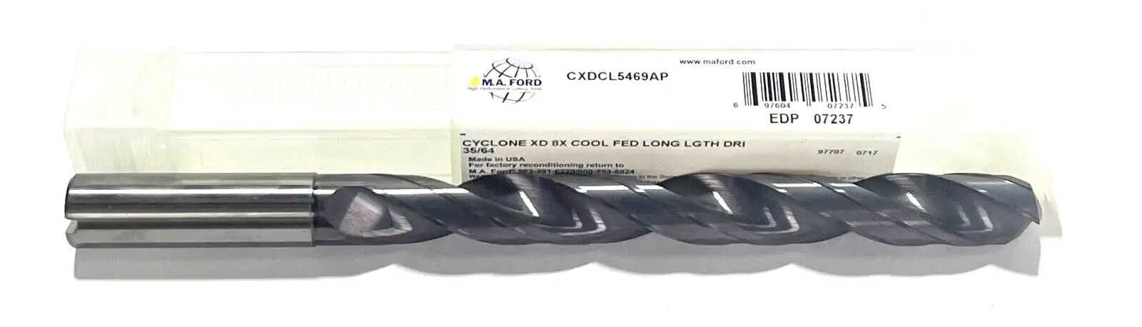 M.A. Ford 35/64" Solid Carbide Drill 8xD Coolant Fed Long Length Altima Plus