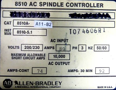 USED ALLEN BRADLEY 8510A-A11-B2 AC SPINDLE DRIVE 8510AA11B2