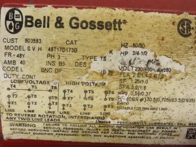 Used BELL & GOSSETT _UNKNOWN_ Motors (misc) Indiana US | Arrow Industrial #1249763