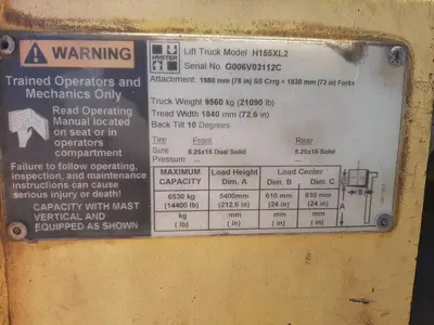 USED 2005 HYSTER H155XL2  – 15500 LB. PNEUMATIC FORKLIFT