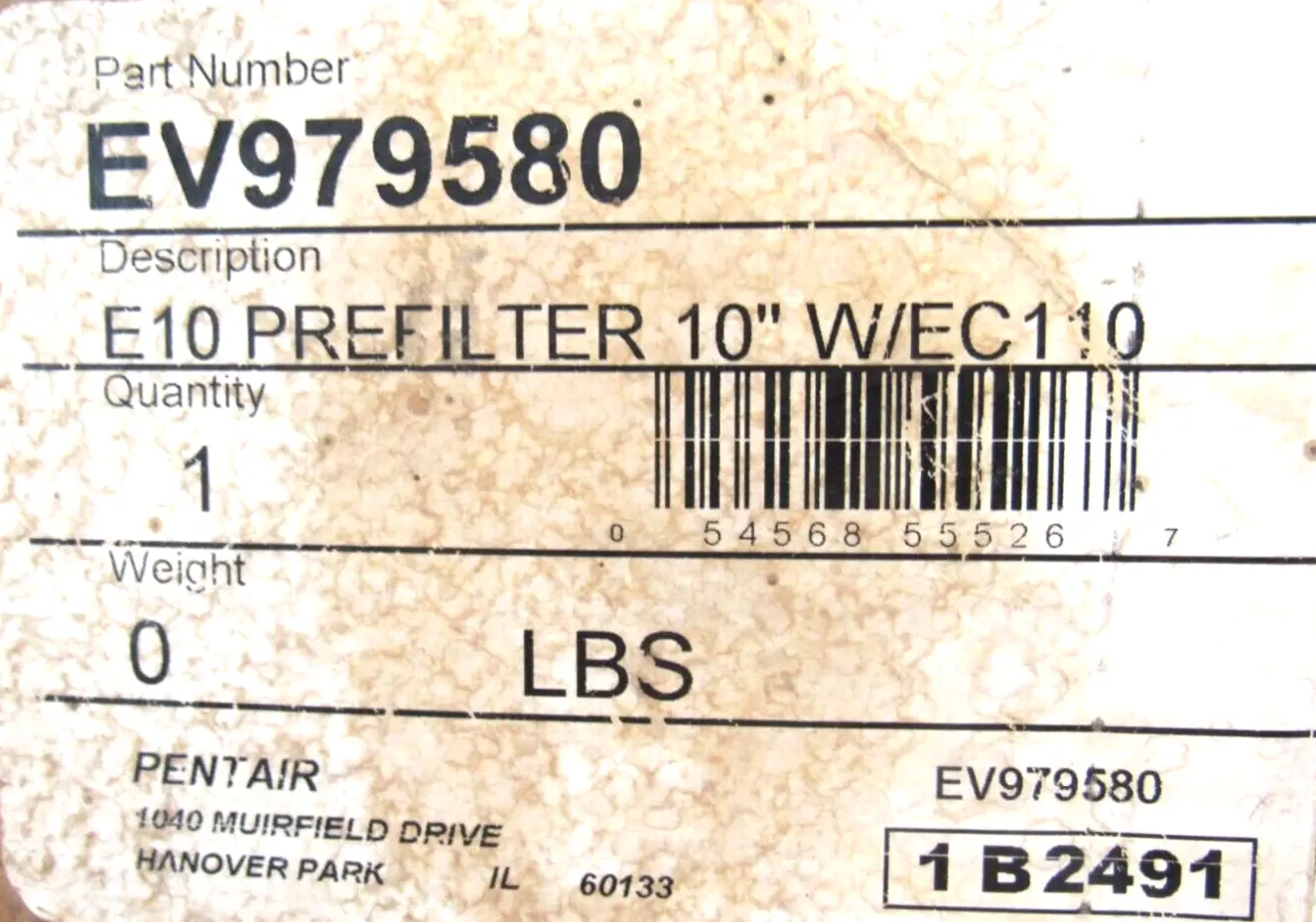 NEW PENTAIR EV979580 E10 PREFILTER 10"