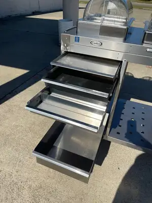 Used Cadco Used Cadco - CBCHC - Stainless Steel Mobile 2 Hot 1 Cold Buffet Serving Cart 120V Restaurant Equipment (Miscellaneous) Illinois US | Falcon Restaurant Supply #1375892