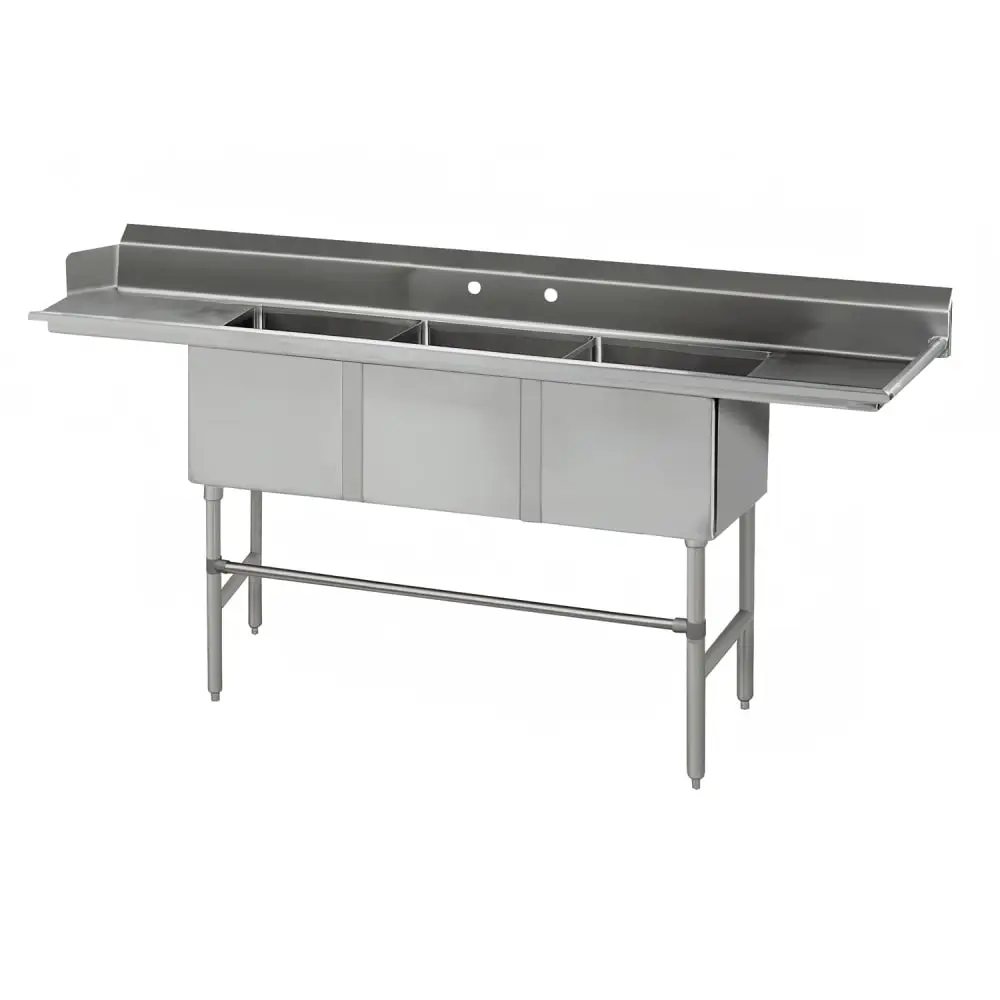 Advance Tabco DTC-3-90R-X Dish Table - (3) 18" x 24" x 14" Bowls, 16" Right Drainboard, 16 ga 304 Stainless