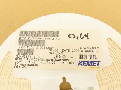 Kemet C0805C103K5RAC7800 Multilayer Ceramic Capacitors 0.01UF 50VDC 4000 Qty