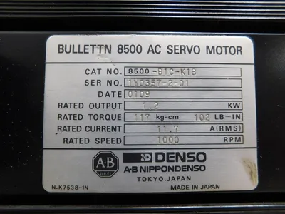 AB 8500-B1C-K1B AC Servo Motor 1.2kW 117 kg-cm 102lb-in 11.7A 1000 rpm Used