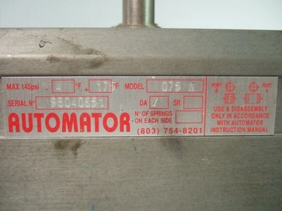 AUTOMATOR Model 075 N 145 PSI Actuator Valve Used in Good Condition