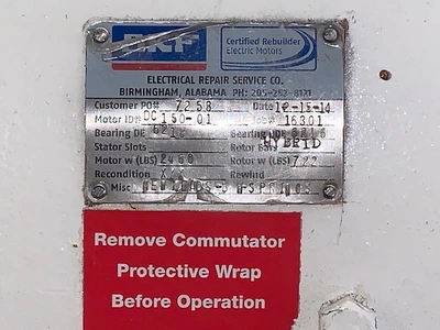 150 hp General Electric DC Motor 238 Amps 1150/1800 rpm