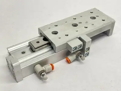 USED SMC PNEUMATIC GUIDED CYLINDER SLIDE TABLE 12MM BORE 50MM STROKE