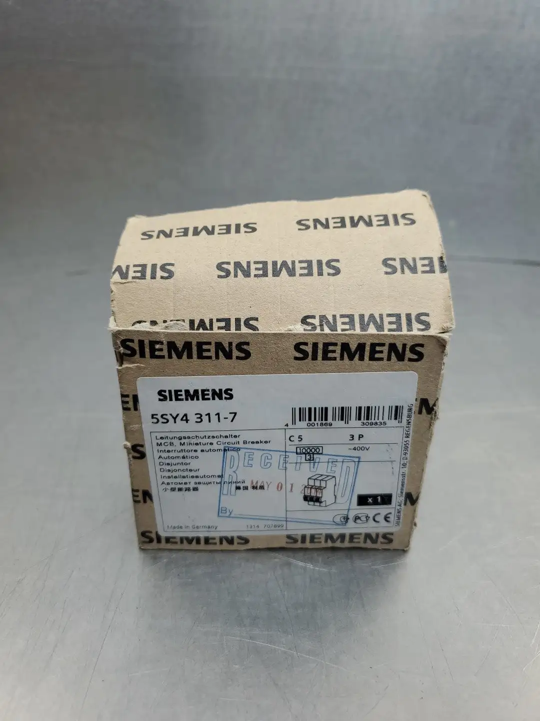 USED Siemens 5SY4 311-7 MCB C5 Circuit Breaker, 5A, 3P, 400VAC