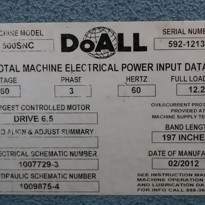 2012 DOALL 500SNC Horizontal Band Saws | Mohawk Machinery (11)