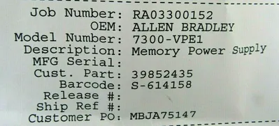 REMANUFACTURED ALLEN BRADLEY 7300VPE1 POWER SUPPLY 7300-VPE1