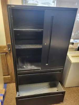 Metal Cabinet - 2-Door Upper, 2-Drawer Base - 36.5x66.5 Black Steel