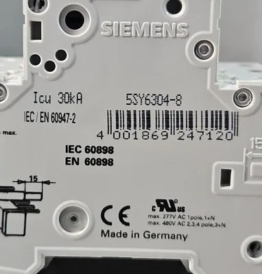 Siemens 5SY63 MCB D4 Circuit Breaker. 4C-17