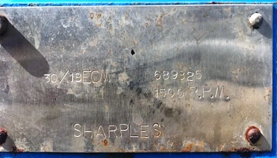 Sharples 30 x 18 ECM solid basket centrifuge, 316SS.