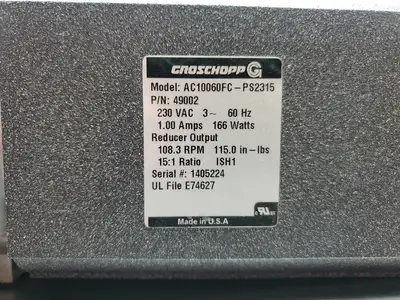 Used GROSCHOPP AC10060FC-PS2315 Fan Cooled Motor, 230VAC, 1.00A, 108.3RPM Motors (misc) South Carolina US | Palmetto Automation #1521158