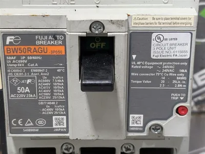 Fuji Electric BW50RAGU-3P050 Auto Breaker 50 Amps w/ Auxiliary Switch Used