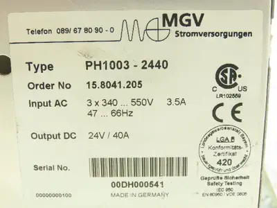 MGV PH1003-2440 Power Supply 24V 40A Out - 3PH 340-550V Input