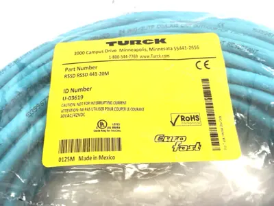 NEW TURCK EUROFAST ETHERNET CONNECTION CABLE DOUBLE-ENDED U-03619