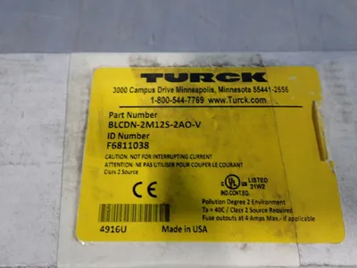 New | in-Stock TURCK BLCDN2M12S2AOV Input / Output Modules Ohio US | HGR 24 #901196