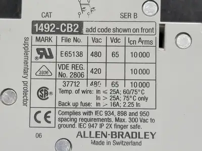 Used ALLEN-BRADLEY 1492-CB2-G200 Switchgears British Columbia CA | Lenmark #241528