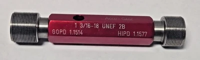 1-3/16 18 UNEF 2B THREAD PLUG GAGE GO NO GO P.D. 1.1514 & 1.1577 ACCU-GAGE