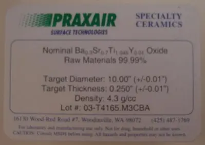 USED Praxair Speciality Ceramics