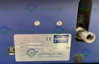USED GENEVAC DD4 X EVAPORATOR W/ GENEVAC CVP 100 VACUUM PUMP