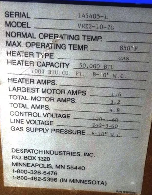 DESPATCH VRE2-10-2G Ovens - Cabinet | Heat Treat Equipment Co. (9)