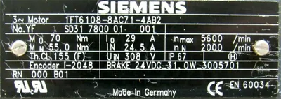 NEW SIEMENS 1FT6108-8AC71-4AB2 SERVO MOTOR 1FT61088AC714AB2 SD31780001001