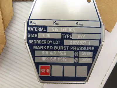 BS&S 8" AV Rupture Disc 316SS 4.0PSDI Min 6.5PSID Max 500°F Lot of 2