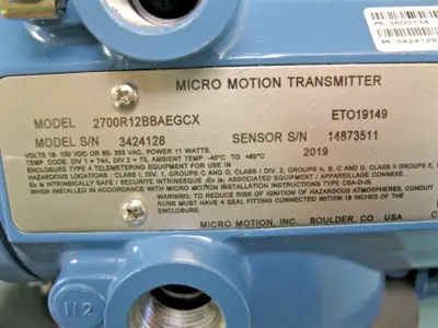 Used Micro Motion 2700 R12 BB AEGCX Sensors New Hampshire US | Bitter End Trading #1556584